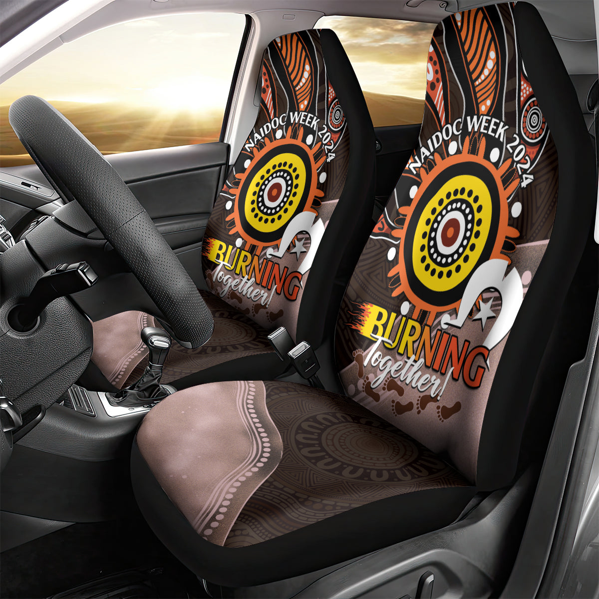 Fire Burning Together NAIDOC 2024 Car Seat Cover Indigenous Art