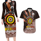 Fire Burning Together NAIDOC 2024 Couples Matching Long Sleeve Bodycon Dress and Hawaiian Shirt Indigenous Art