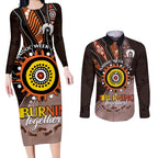 Fire Burning Together NAIDOC 2024 Couples Matching Long Sleeve Bodycon Dress and Long Sleeve Button Shirt Indigenous Art