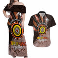 Fire Burning Together NAIDOC 2024 Couples Matching Off Shoulder Maxi Dress and Hawaiian Shirt Indigenous Art