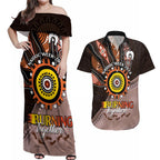 Fire Burning Together NAIDOC 2024 Couples Matching Off Shoulder Maxi Dress and Hawaiian Shirt Indigenous Art