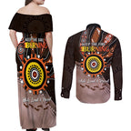 Fire Burning Together NAIDOC 2024 Couples Matching Off Shoulder Maxi Dress and Long Sleeve Button Shirt Indigenous Art