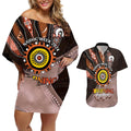 Fire Burning Together NAIDOC 2024 Couples Matching Off Shoulder Short Dress and Hawaiian Shirt Indigenous Art