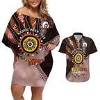 Fire Burning Together NAIDOC 2024 Couples Matching Off Shoulder Short Dress and Hawaiian Shirt Indigenous Art