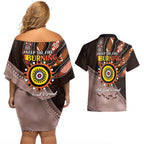 Fire Burning Together NAIDOC 2024 Couples Matching Off Shoulder Short Dress and Hawaiian Shirt Indigenous Art