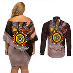 Fire Burning Together NAIDOC 2024 Couples Matching Off Shoulder Short Dress and Long Sleeve Button Shirt Indigenous Art
