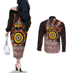 Fire Burning Together NAIDOC 2024 Couples Matching Off The Shoulder Long Sleeve Dress and Long Sleeve Button Shirt Indigenous Art