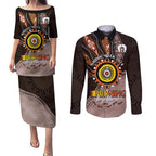 Fire Burning Together NAIDOC 2024 Couples Matching Puletasi and Long Sleeve Button Shirt Indigenous Art