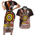 Fire Burning Together NAIDOC 2024 Couples Matching Short Sleeve Bodycon Dress and Hawaiian Shirt Indigenous Art