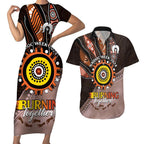 Fire Burning Together NAIDOC 2024 Couples Matching Short Sleeve Bodycon Dress and Hawaiian Shirt Indigenous Art