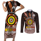 Fire Burning Together NAIDOC 2024 Couples Matching Short Sleeve Bodycon Dress and Long Sleeve Button Shirt Indigenous Art