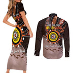 Fire Burning Together NAIDOC 2024 Couples Matching Short Sleeve Bodycon Dress and Long Sleeve Button Shirt Indigenous Art