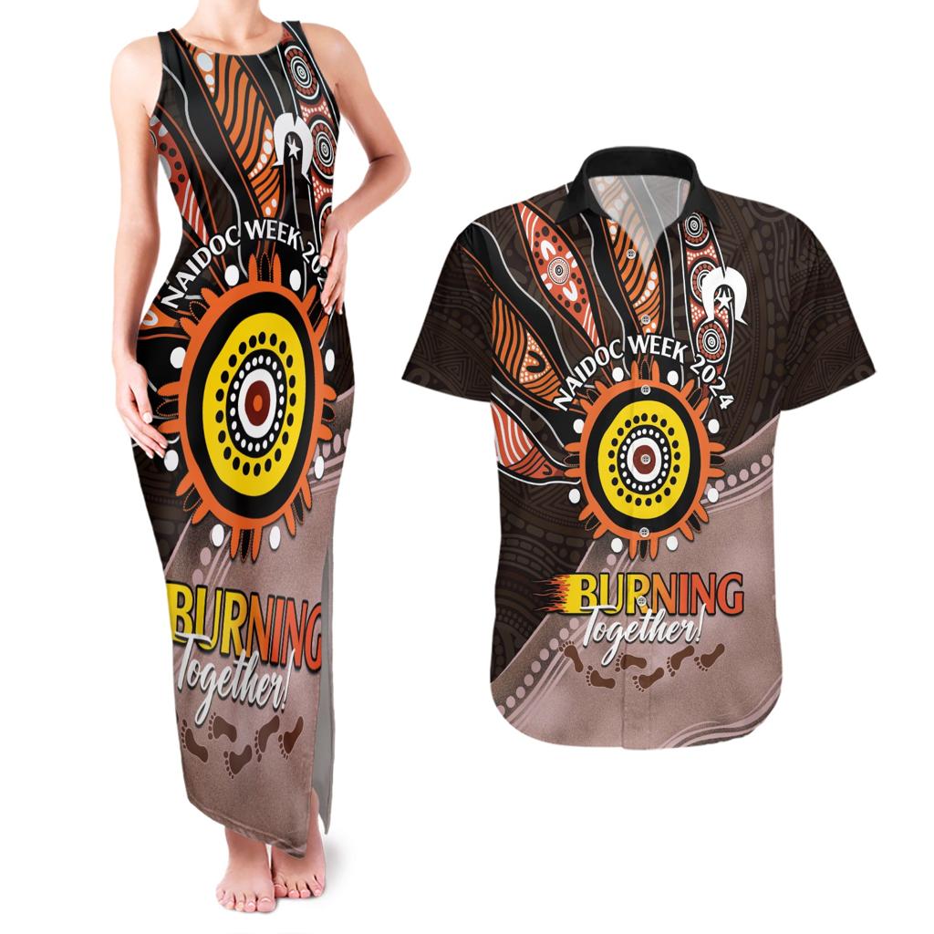 Fire Burning Together NAIDOC 2024 Couples Matching Tank Maxi Dress and Hawaiian Shirt Indigenous Art
