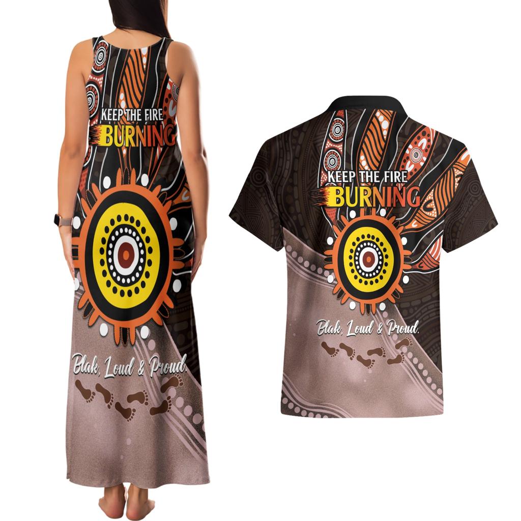 Fire Burning Together NAIDOC 2024 Couples Matching Tank Maxi Dress and Hawaiian Shirt Indigenous Art