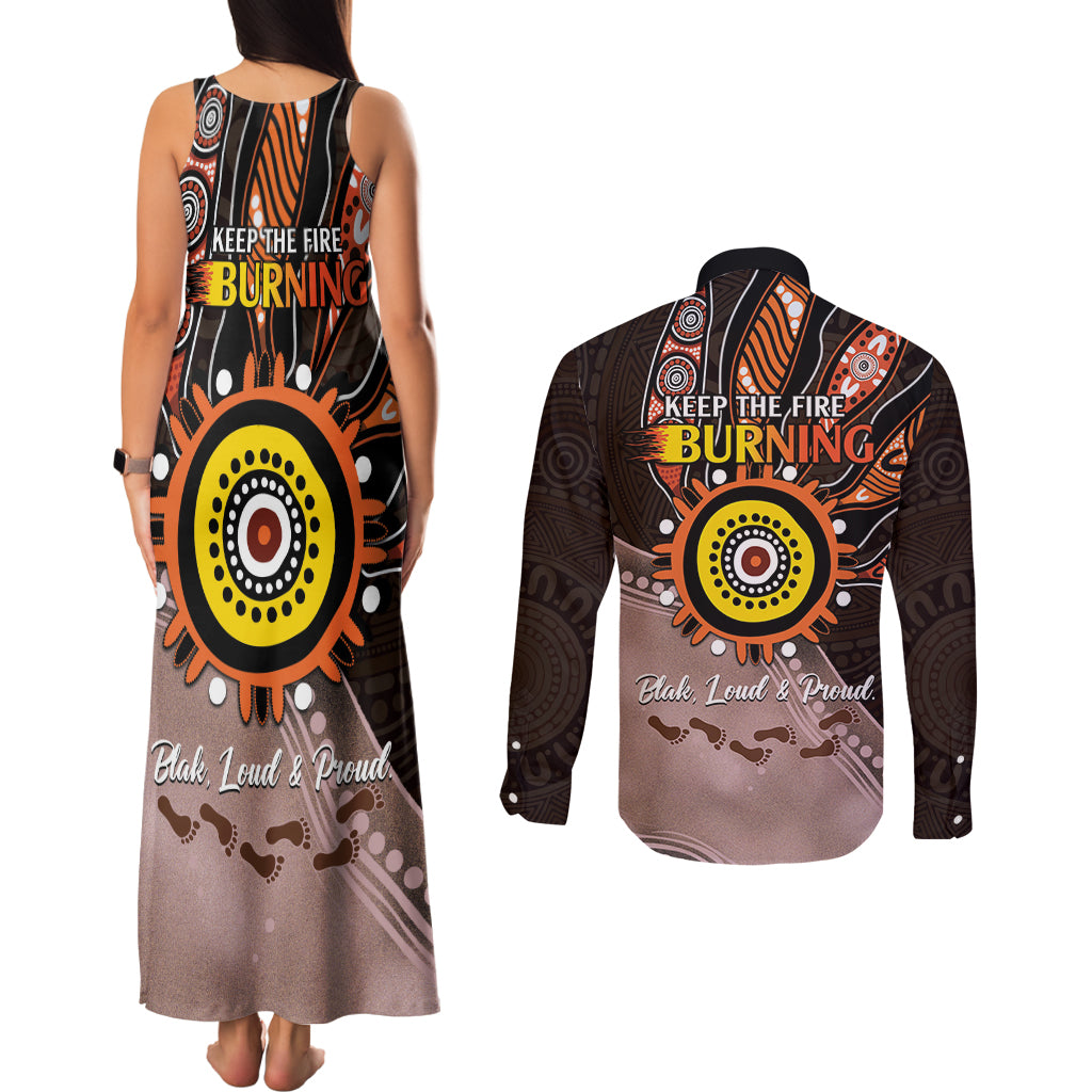 Fire Burning Together NAIDOC 2024 Couples Matching Tank Maxi Dress and Long Sleeve Button Shirt Indigenous Art