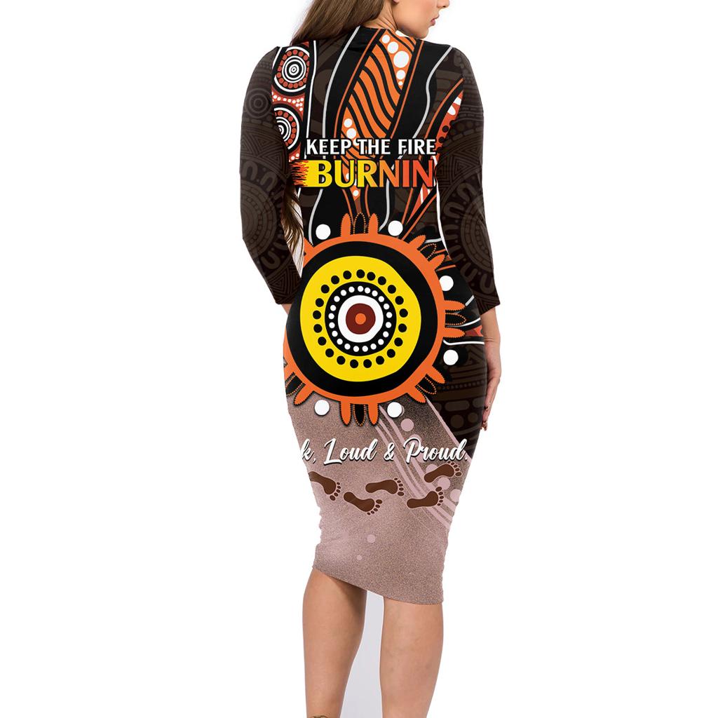 Fire Burning Together NAIDOC 2024 Family Matching Long Sleeve Bodycon Dress and Hawaiian Shirt Indigenous Art