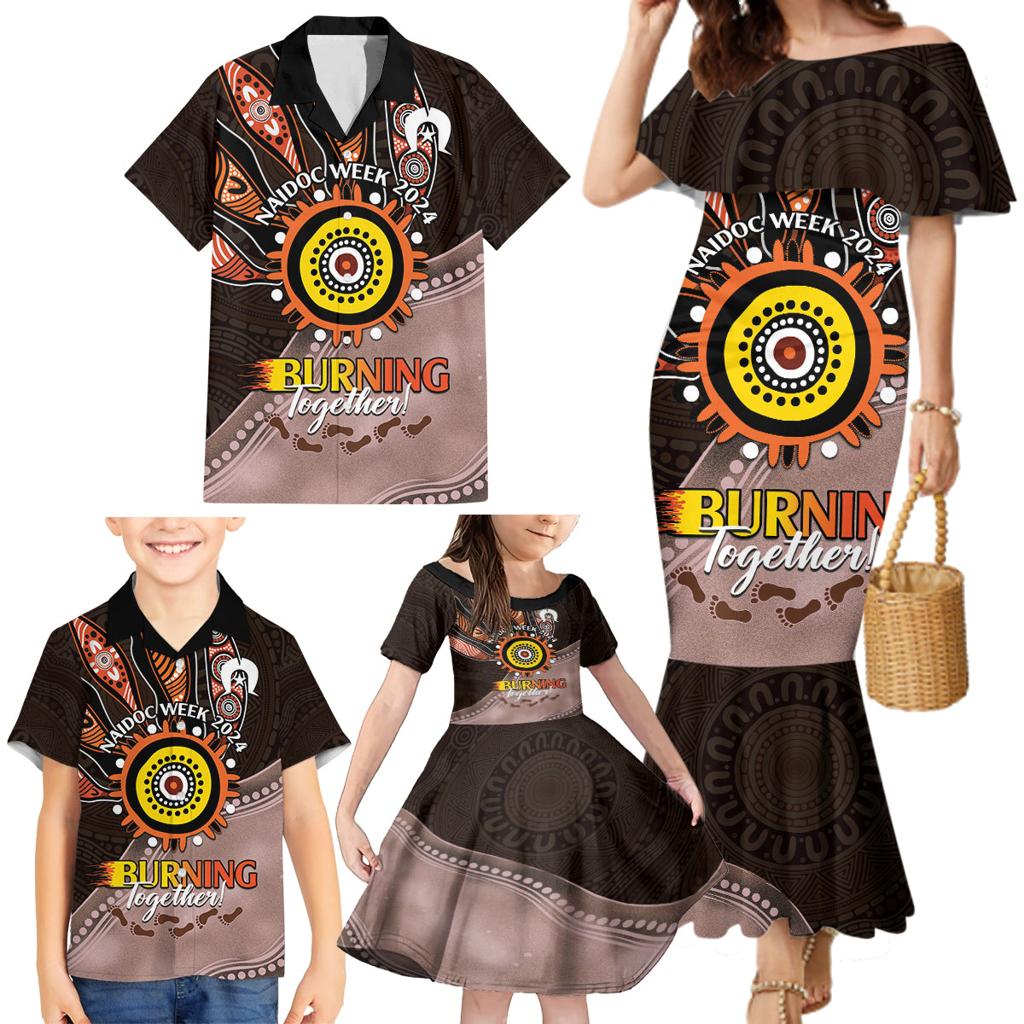 Fire Burning Together NAIDOC 2024 Family Matching Mermaid Dress and Hawaiian Shirt Indigenous Art