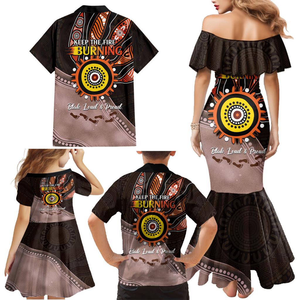 Fire Burning Together NAIDOC 2024 Family Matching Mermaid Dress and Hawaiian Shirt Indigenous Art