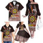 Fire Burning Together NAIDOC 2024 Family Matching Off The Shoulder Long Sleeve Dress and Hawaiian Shirt Indigenous Art