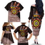 Fire Burning Together NAIDOC 2024 Family Matching Off The Shoulder Long Sleeve Dress and Hawaiian Shirt Indigenous Art