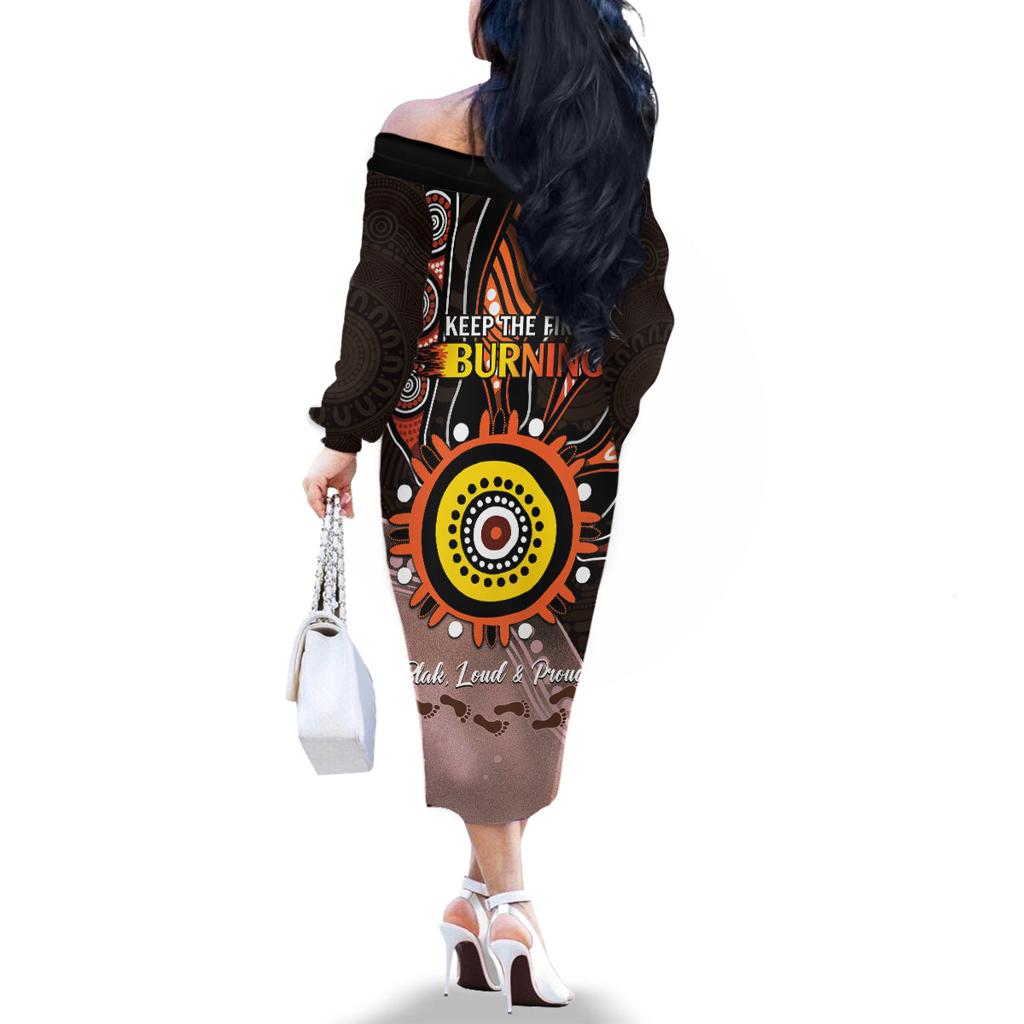 Fire Burning Together NAIDOC 2024 Family Matching Off The Shoulder Long Sleeve Dress and Hawaiian Shirt Indigenous Art