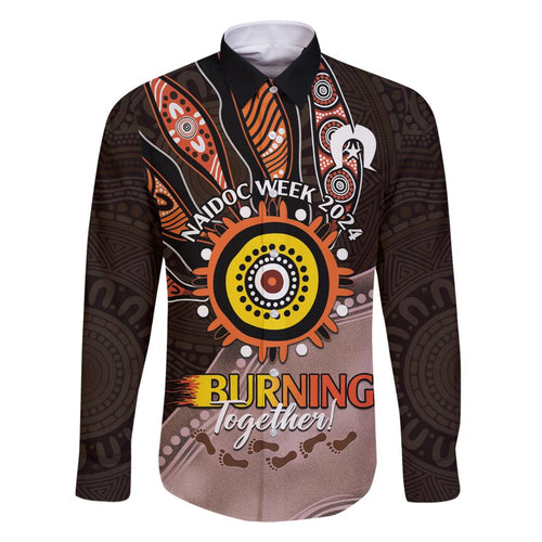 Fire Burning Together NAIDOC 2024 Family Matching Off Shoulder Short Dress and Hawaiian Shirt Indigenous Art