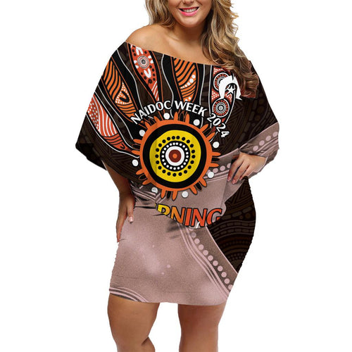 Fire Burning Together NAIDOC 2024 Family Matching Off Shoulder Short Dress and Hawaiian Shirt Indigenous Art