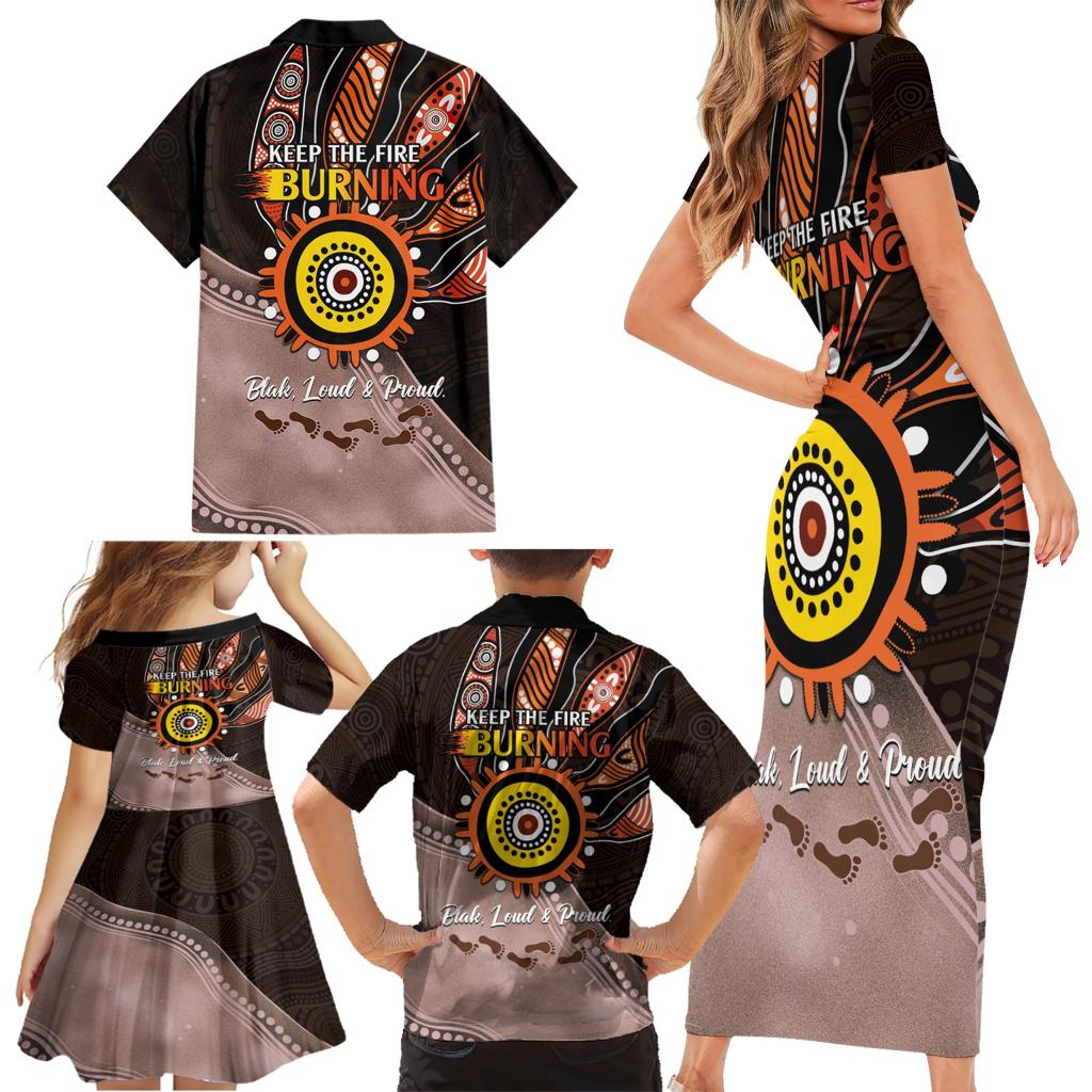 Fire Burning Together NAIDOC 2024 Family Matching Short Sleeve Bodycon Dress and Hawaiian Shirt Indigenous Art