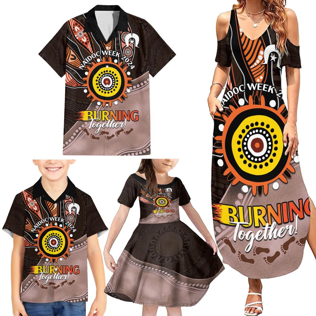 Fire Burning Together NAIDOC 2024 Family Matching Summer Maxi Dress and Hawaiian Shirt Indigenous Art