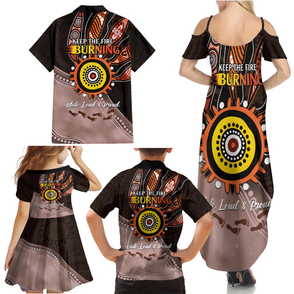 Fire Burning Together NAIDOC 2024 Family Matching Summer Maxi Dress and Hawaiian Shirt Indigenous Art
