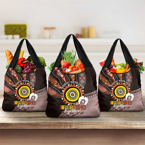 Fire Burning Together NAIDOC 2024 Grocery Bag Indigenous Art