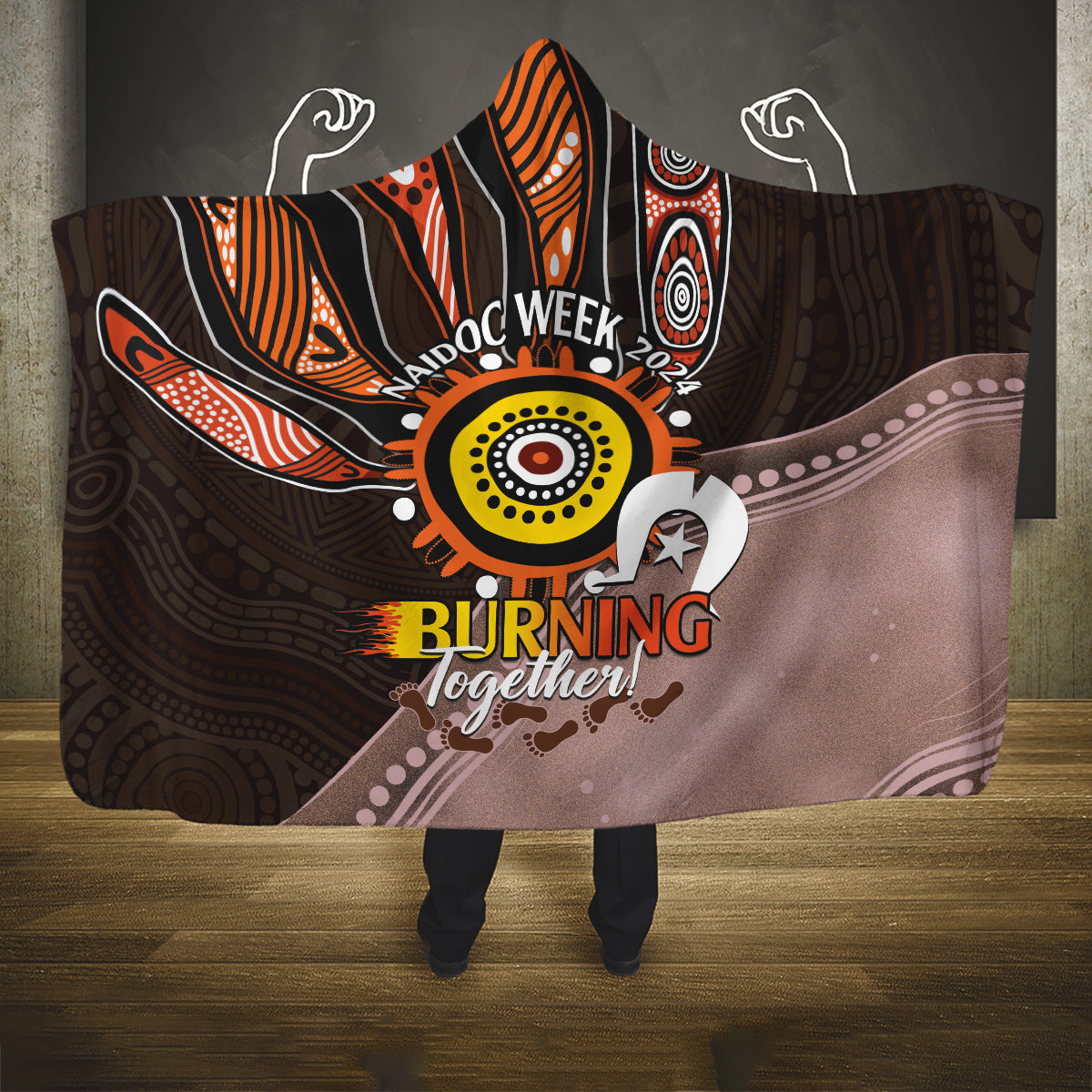 Fire Burning Together NAIDOC 2024 Hooded Blanket Indigenous Art