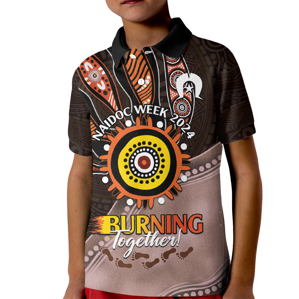 Fire Burning Together NAIDOC 2024 Kid Polo Shirt Indigenous Art
