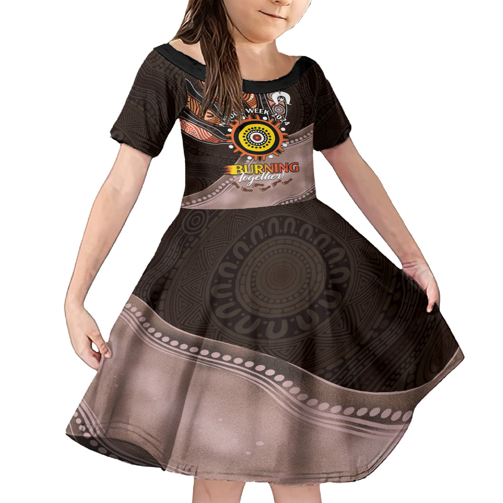 Fire Burning Together NAIDOC 2024 Kid Short Sleeve Dress Indigenous Art