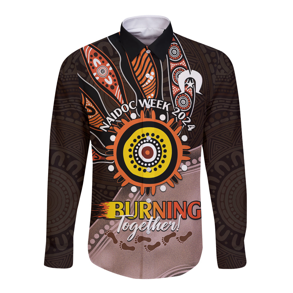 Fire Burning Together NAIDOC 2024 Long Sleeve Button Shirt Indigenous Art