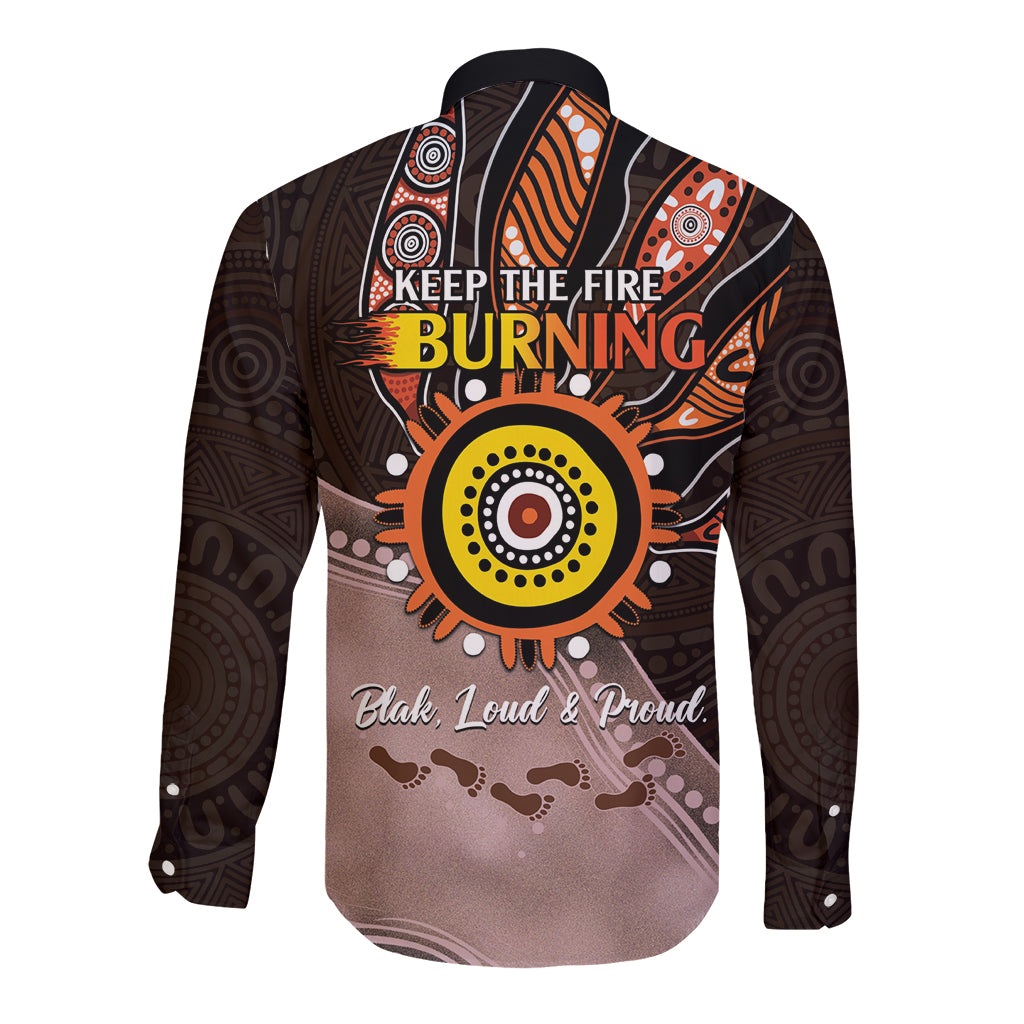 Fire Burning Together NAIDOC 2024 Long Sleeve Button Shirt Indigenous Art