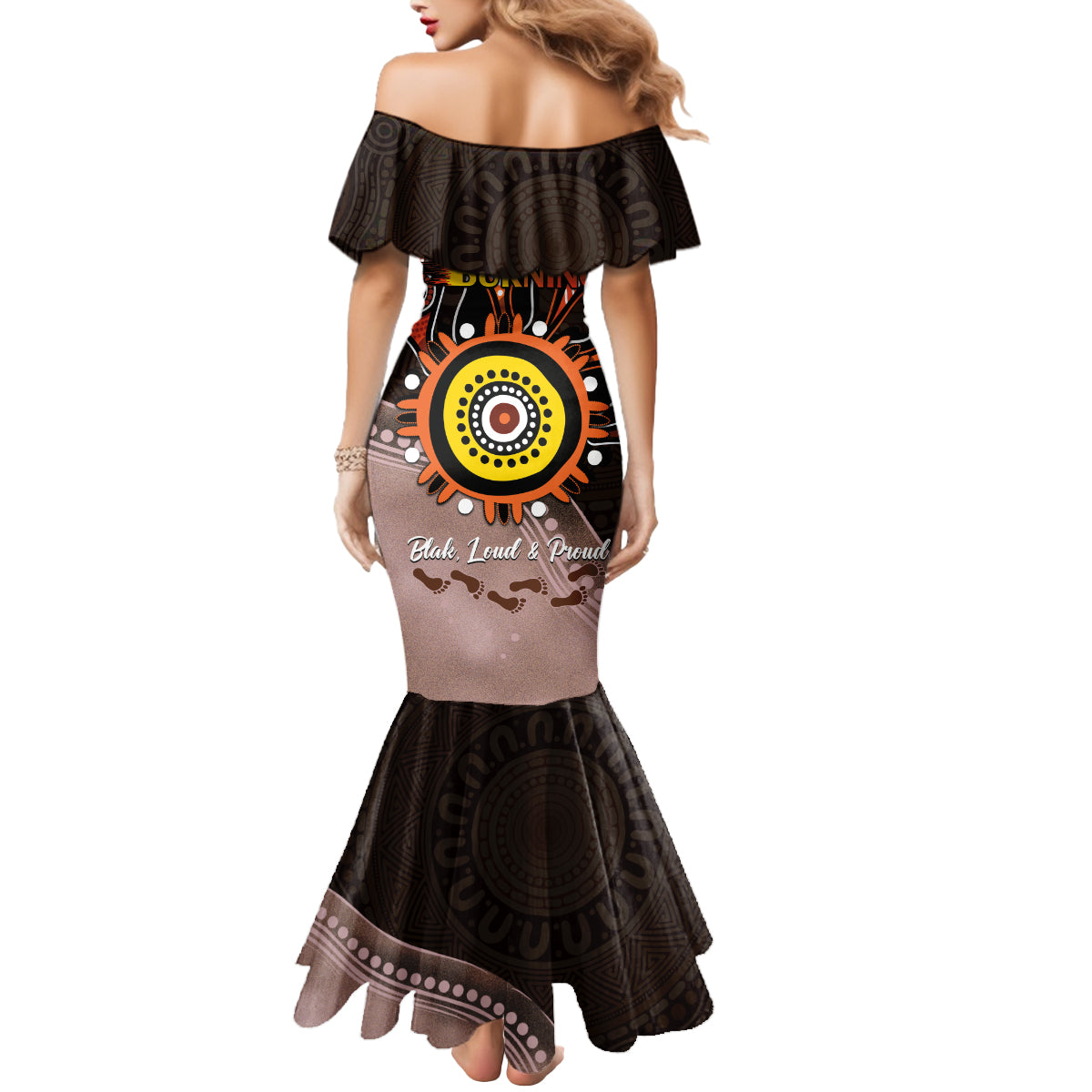 Fire Burning Together NAIDOC 2024 Mermaid Dress Indigenous Art