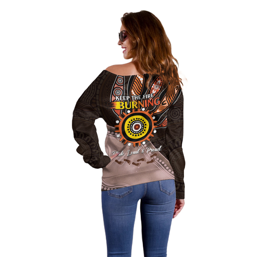 Fire Burning Together NAIDOC 2024 Off Shoulder Sweater Indigenous Art