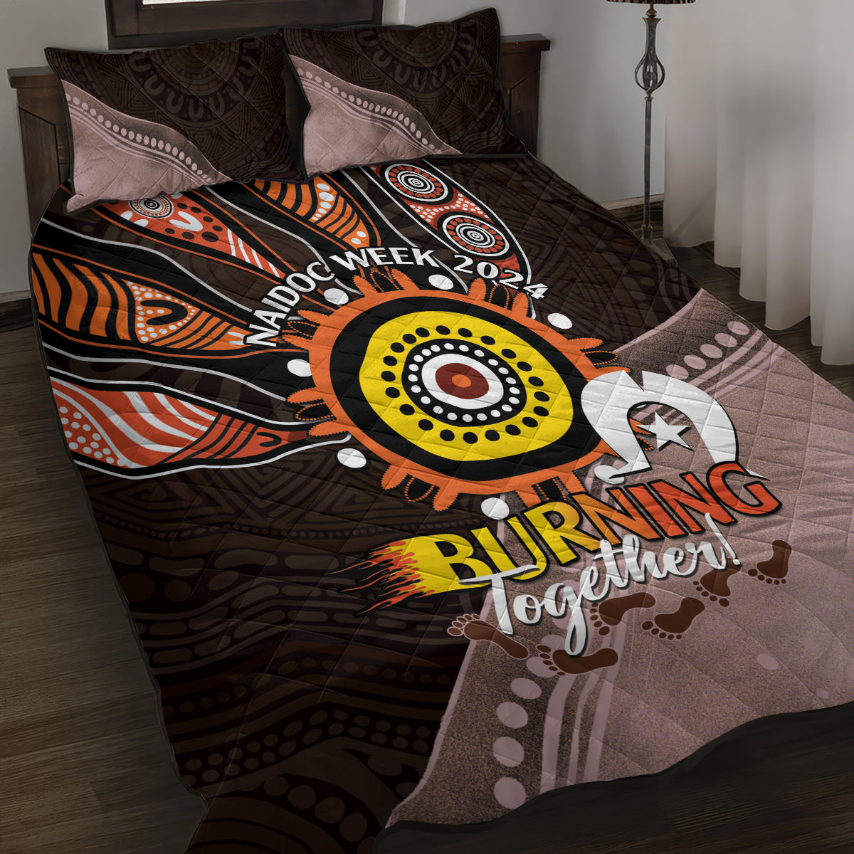 Fire Burning Together NAIDOC 2024 Quilt Bed Set Indigenous Art