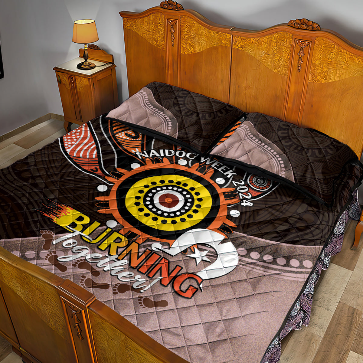 Fire Burning Together NAIDOC 2024 Quilt Bed Set Indigenous Art