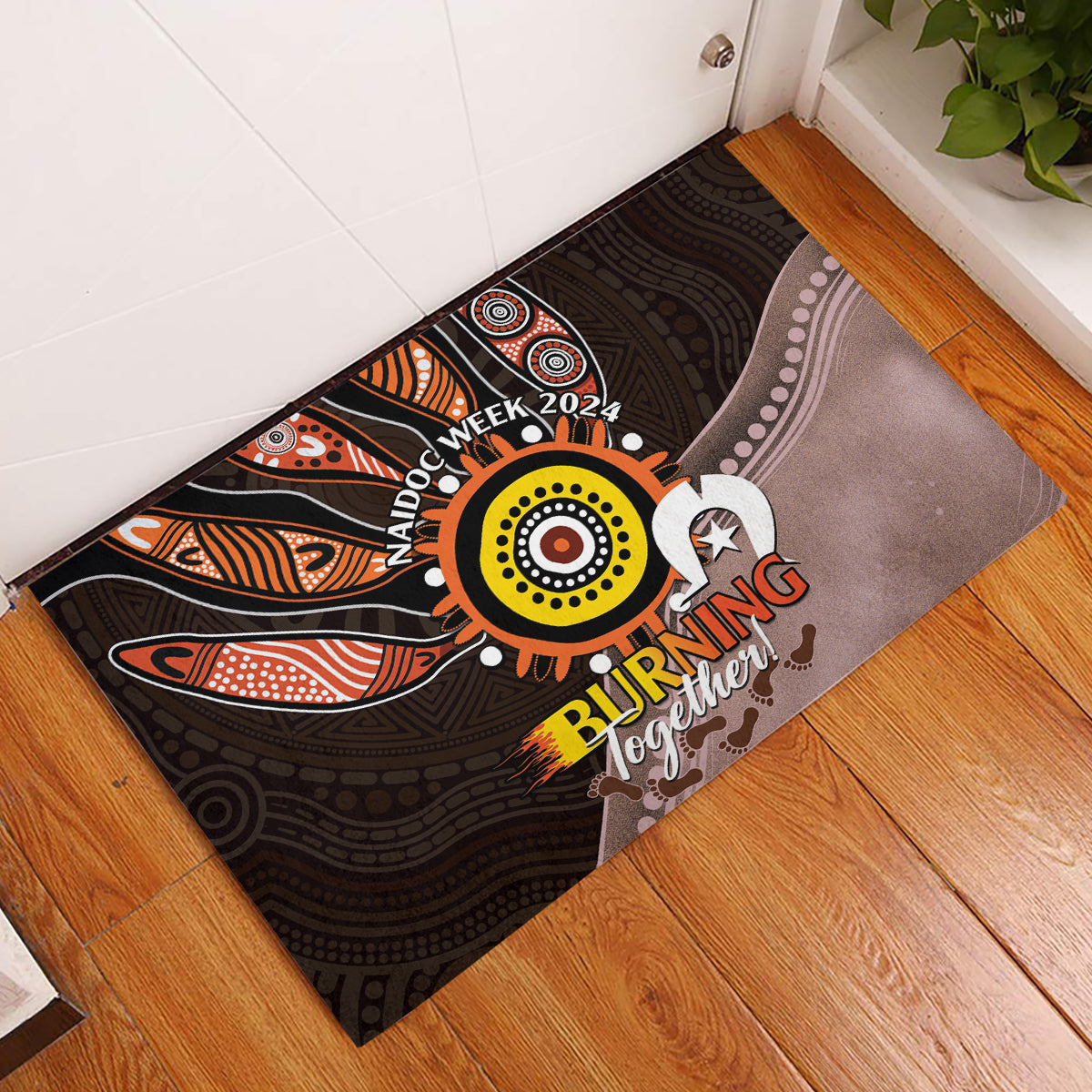 Fire Burning Together NAIDOC 2024 Rubber Doormat Indigenous Art