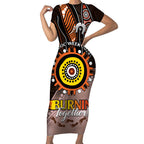 Fire Burning Together NAIDOC 2024 Short Sleeve Bodycon Dress Indigenous Art