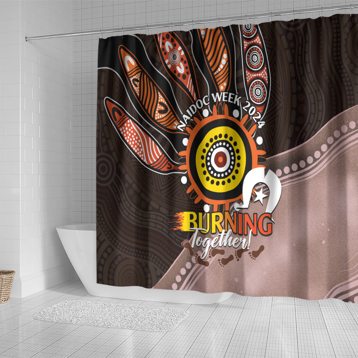 Fire Burning Together NAIDOC 2024 Shower Curtain Indigenous Art