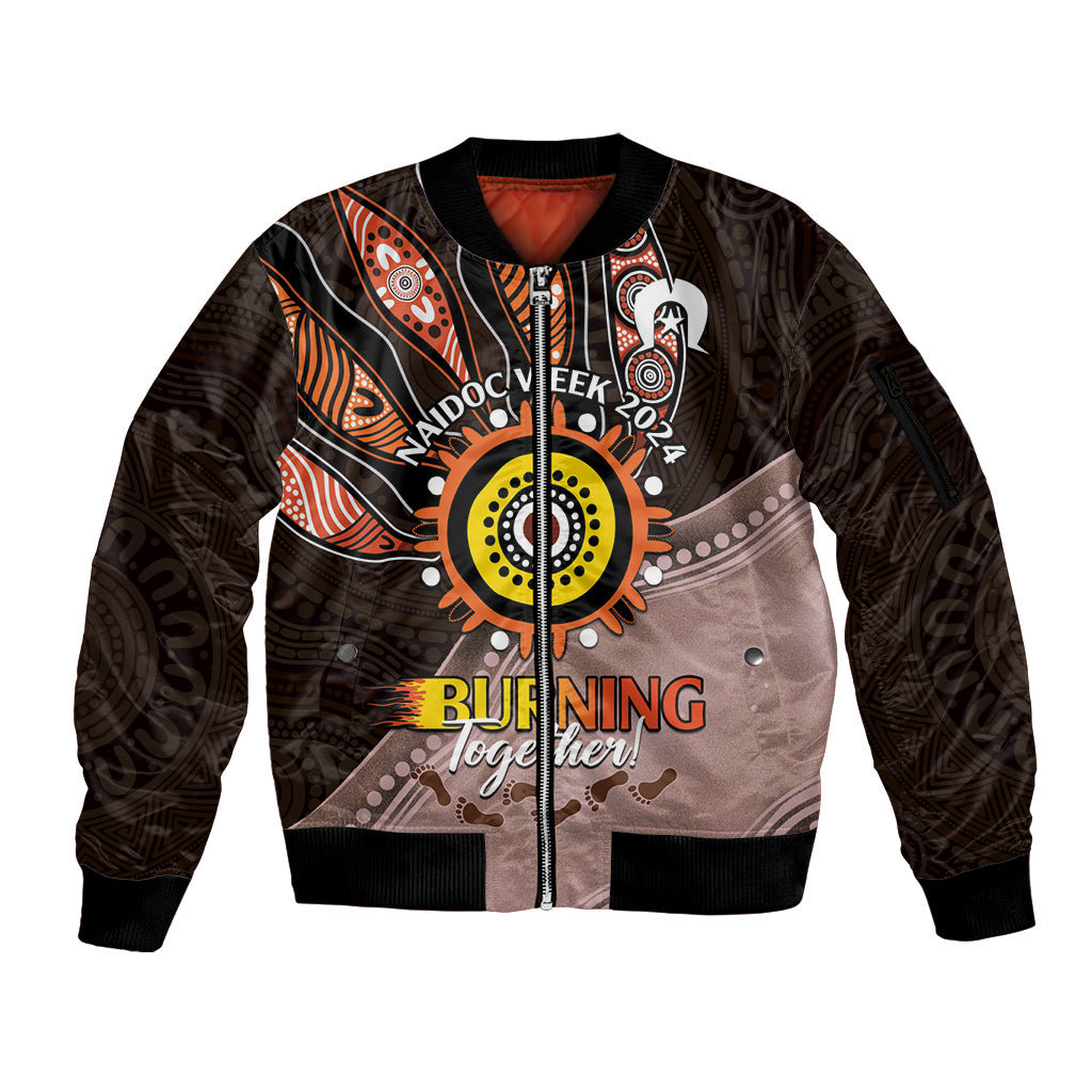 Fire Burning Together NAIDOC 2024 Sleeve Zip Bomber Jacket Indigenous Art
