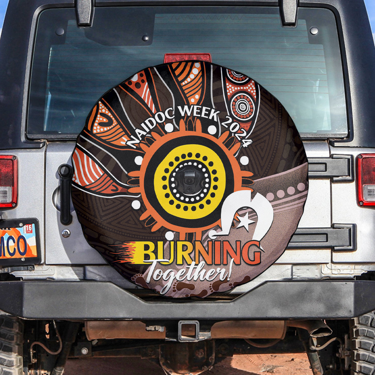Fire Burning Together NAIDOC 2024 Spare Tire Cover Indigenous Art