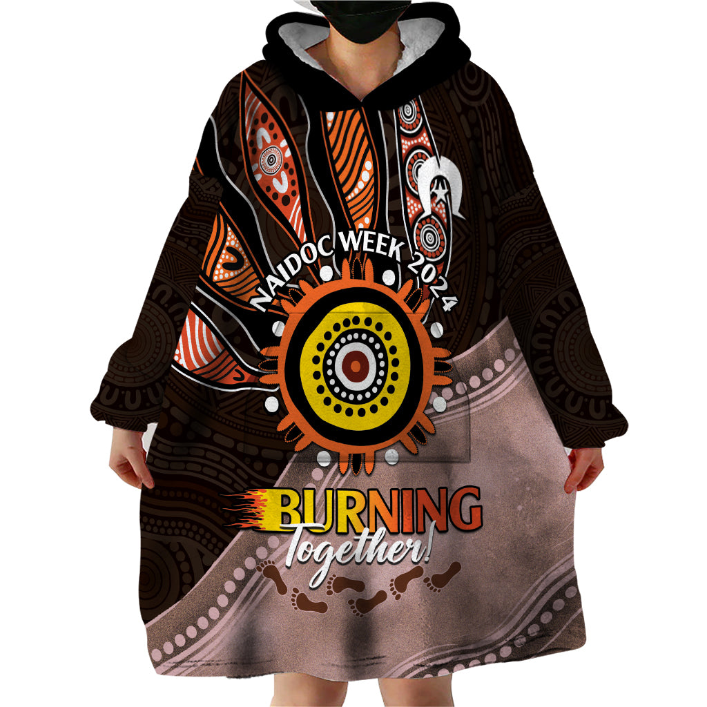 Fire Burning Together NAIDOC 2024 Wearable Blanket Hoodie Indigenous Art