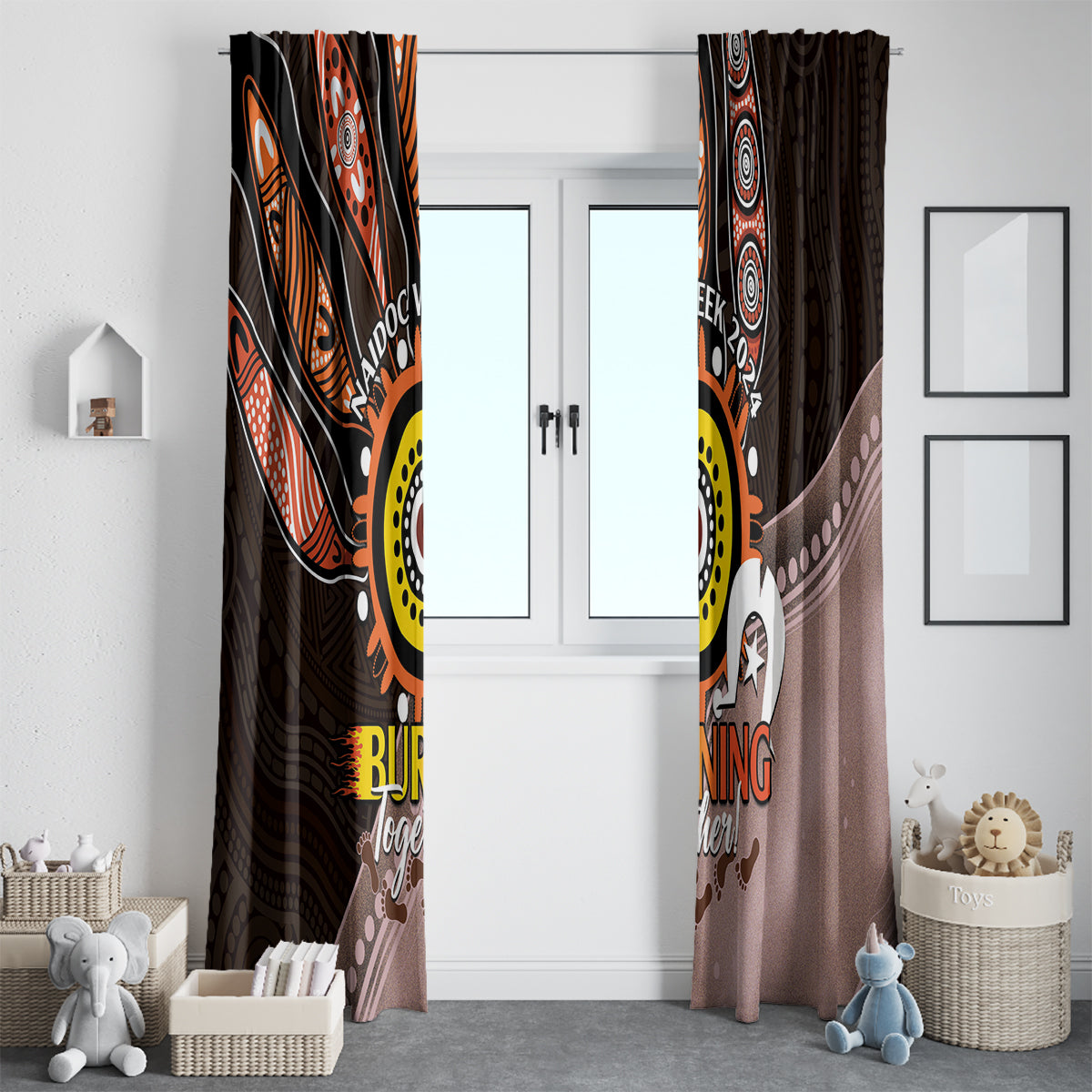Fire Burning Together NAIDOC 2024 Window Curtain Indigenous Art