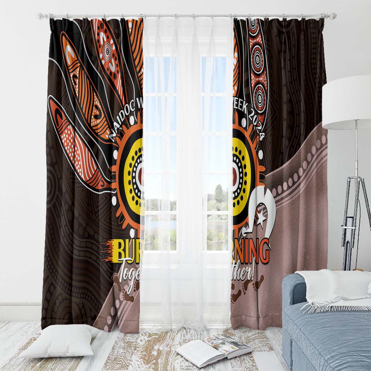 Fire Burning Together NAIDOC 2024 Window Curtain Indigenous Art