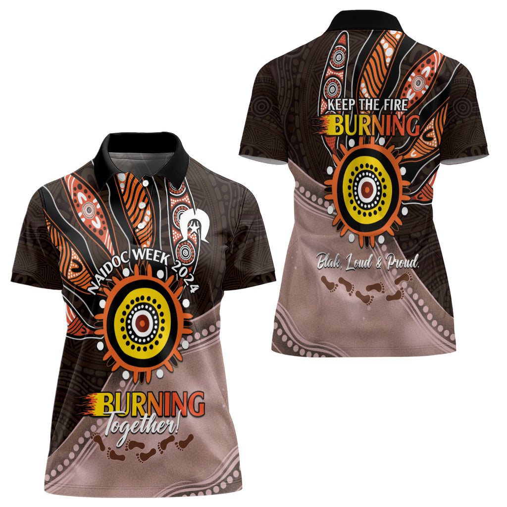 Fire Burning Together NAIDOC 2024 Women Polo Shirt Indigenous Art