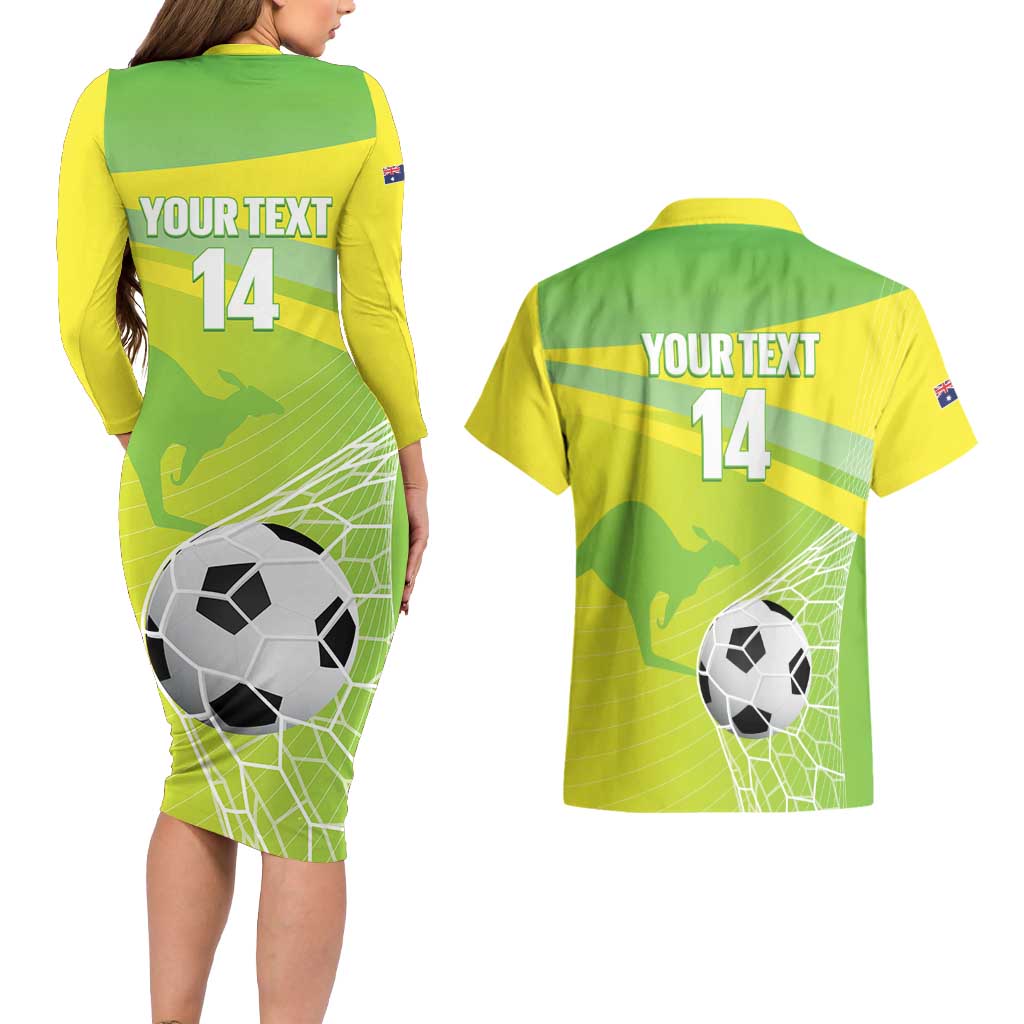 Custom Australia Soccer 2026 Couples Matching Long Sleeve Bodycon Dress and Hawaiian Shirt Come On Matildas